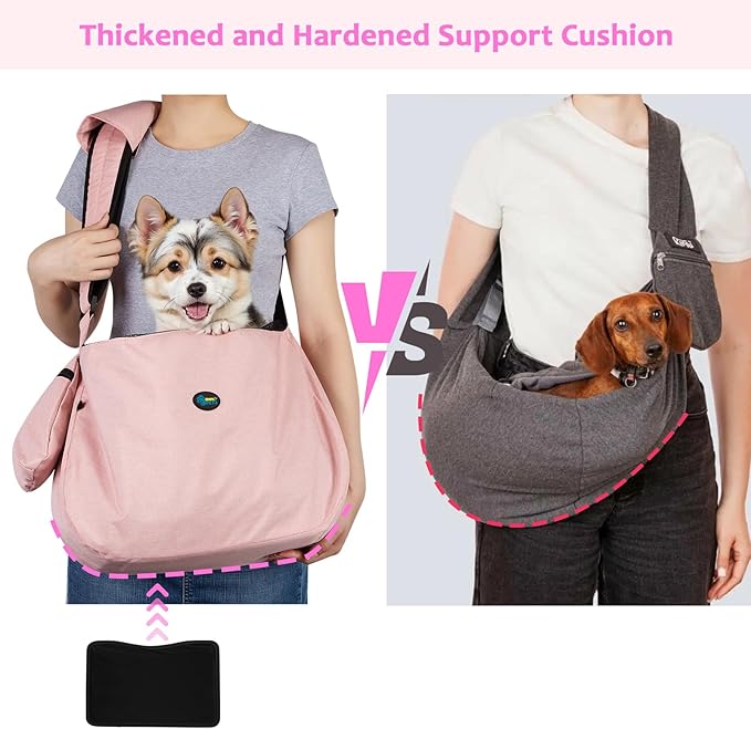 Ownpets Pet Dog Sling Carrier Bag Adjustable Padded Strap Dog Hand Free Safe Mesh Pet Carrier for Small Medium Dog Cat (Pink)