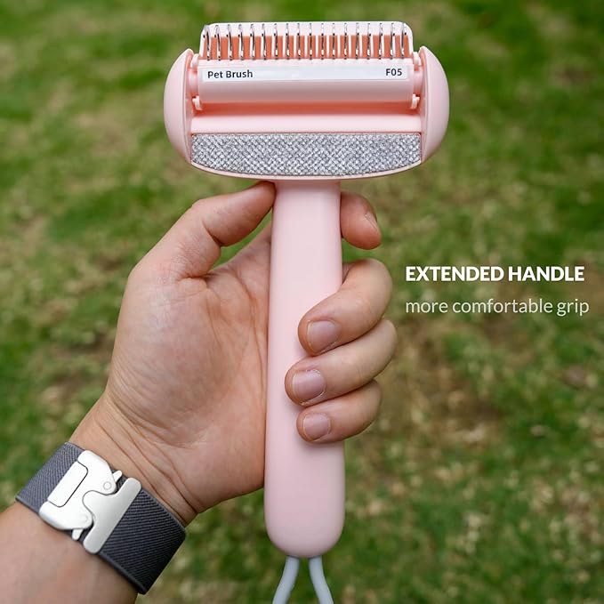Self Cleaning Grooming Brush for Shedding Pets Rake Gently Removes Loose Undercoat Mats Tangled (Pink)
