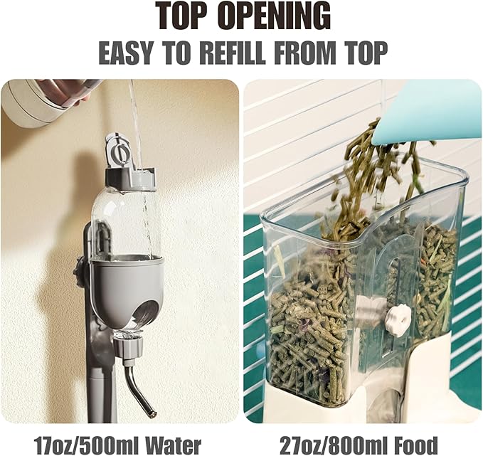 Automatic Pet Food Water Dispenser, Auto Gravity Pet Feeder Water Bottle Set for Crate Cage, Feeding Station for Small Dog Cat Rabbit Guinea Pigs Chinchilla Ferret Hedgehog (Blue)