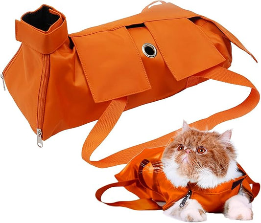Kukaster Pet Cat’s Restraint Bag for Claw Care Nail Trimming Anti-Scratching Grooming Bag for Cats Medical Examination(Orange-s)