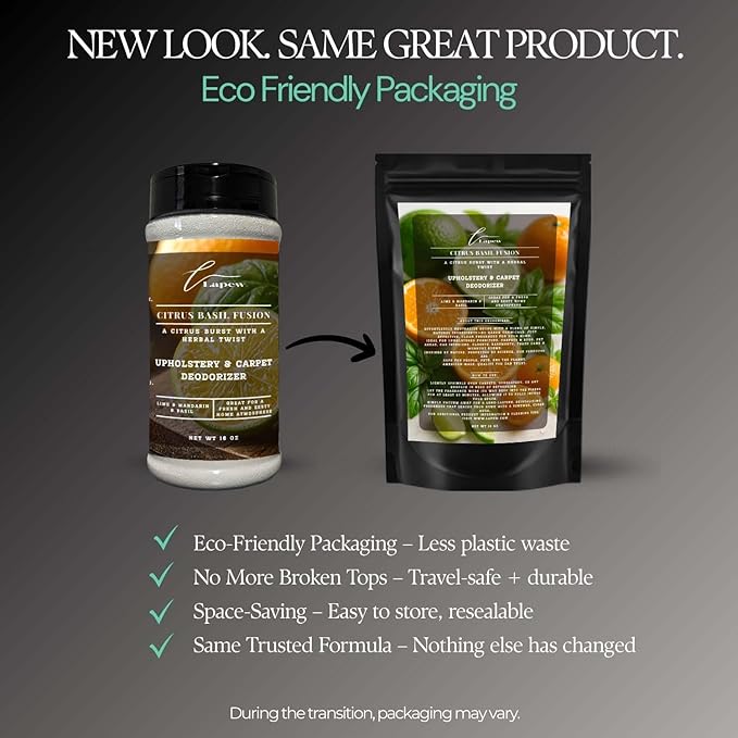 Citrus Basil Fusion Carpet Freshener Powder: Powerful Odor Eliminator for Home, Upholstery Deodorizer, Carpet Deodorizer, Pet Urine, Cat Litter Box - Citrus Basil Fusion Fragrance