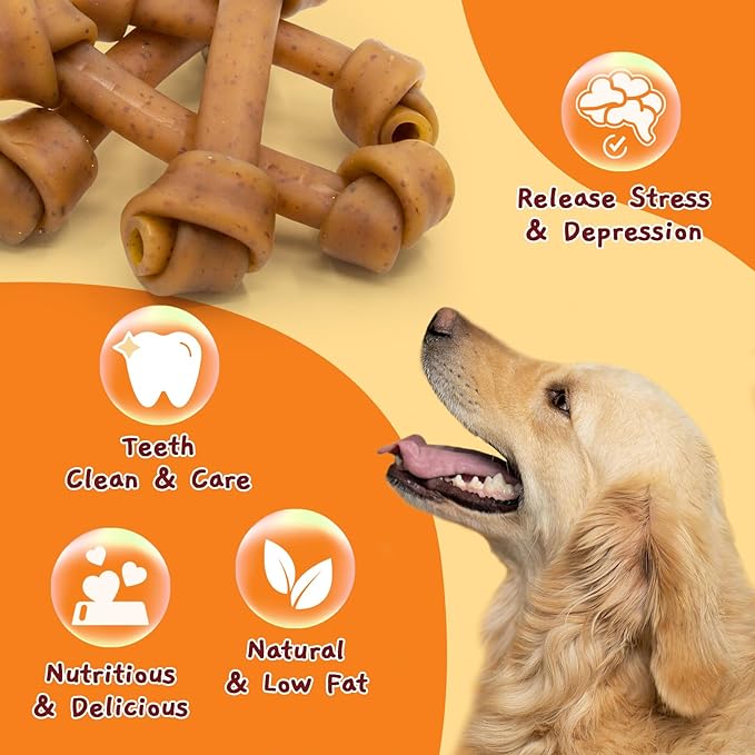Jungle Calling Rawhide Free Dog Treats, Peanut Butter Bones, 6.5'' Pet Chews for Medium and Large Dogs,Digestible Chewing Snacks,4 Count (Pack of 1)