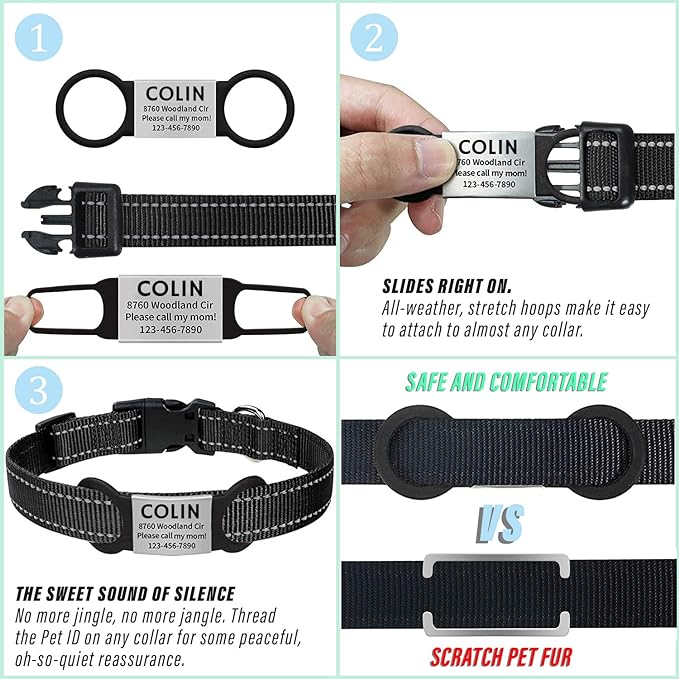 Personalized Engraved Dog & Cat ID Tags - Slide On, Silent, Custom Collar Tags for Small, Medium, Large Pets