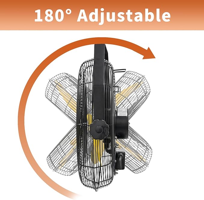 HiCFM 2600 CFM 14 inch Outdoor Wall Mount Fan, 3-Speed High Velocity Weatherproof Wall-Mounted Fans with IP44 Motor and Manual GFCI Plug for Patios, Greenhouse, and Gazebo - UL Listed