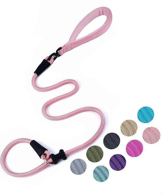 Slip Lead Dog Leash，Strong Nylon Rope Leash and Padded Handle,No Pull Outdoor Walking Training Lead for Small Medium Large Dogs (Pink, 1/2"×4ft)