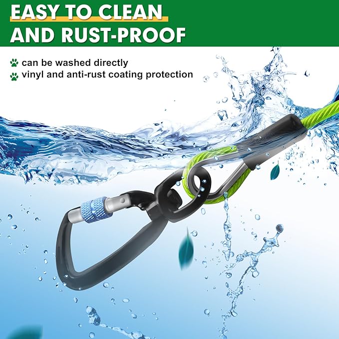 Snagle Paw Dog Tie Out Cable 15FT,Heavy Duty Dog Leads for Yard with Shock Absorbing Spring & Swivel Hook,Leash Cable for Outdoor Camping,Dog Line for Small Large Dogs,withstand 1000LBS Break Strength