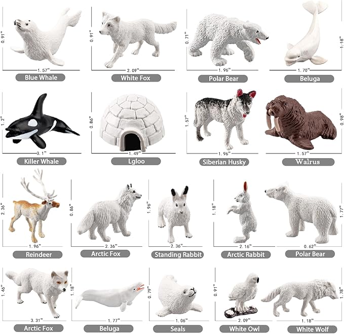 18pcs Arctic Animal Figures, Realistic Arctic Animals Toy Figurines Set with Arctic Fox Wolf Polar Bear Reindeer Figures for Kids, Miniature Toys Cake Topper Birthday Gift