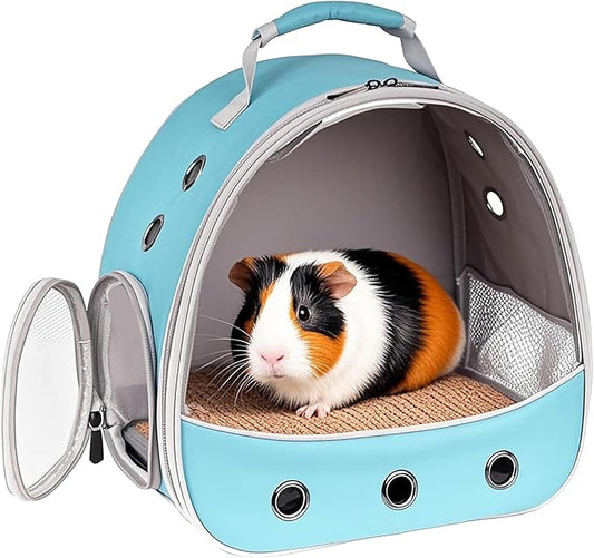 Small Animal Travel Carrier Backpack to Carry and Transport Guinea Pig Birds Bearded Dragon, Clear Front Window, Portable Bag to Transport Hamster Hedgehog
