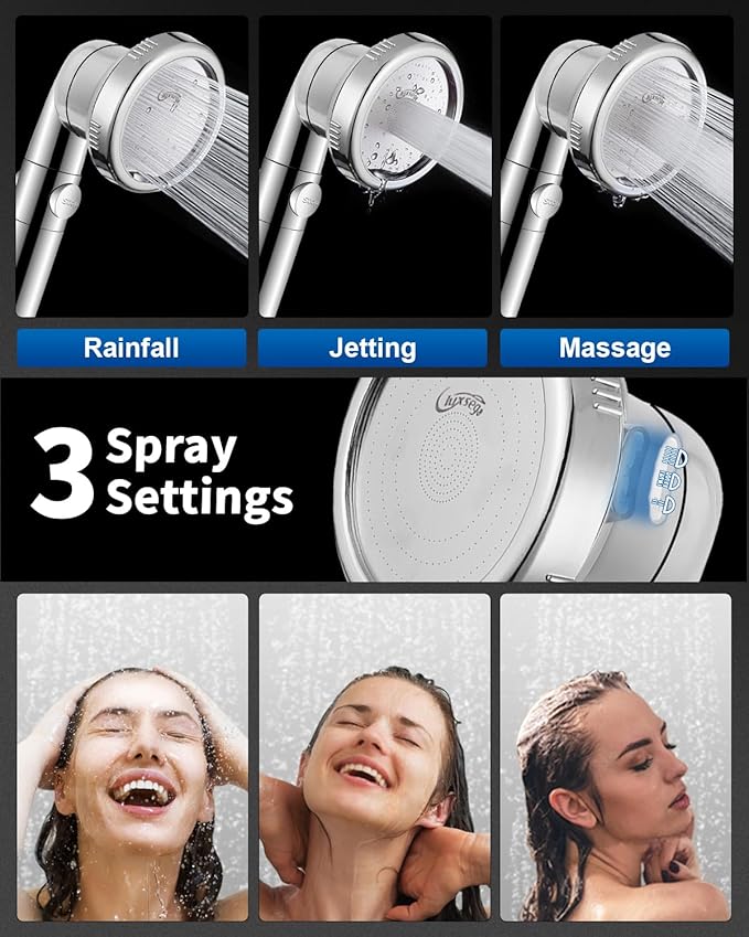 Luxsego Filtered Shower Head for Hard Water with Stop, High Pressure 4-Mode Shower Heads Built-in Power Spray to Clean Corner, Tub & Pets, Water Softener Handheld Shower to Remove Chlorine & Fluoride