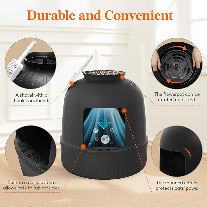Lifewit Litter Box Cat with Faux Plant & Scoop, Hidden Enclosure Litter Tray with Odor Control & Carbon Filter in Living Room, Bedroom, Corner, Black
