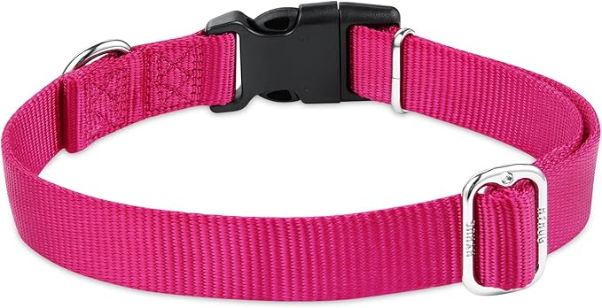 Hyhug Pets Solid Color Classic Regular Heavy Duty Basic Collar for Small Dogs, Unique Design Adjustment Triglide Slide (Buckle) Can Attached Name Tag Accessories. (Small, Rose Red)
