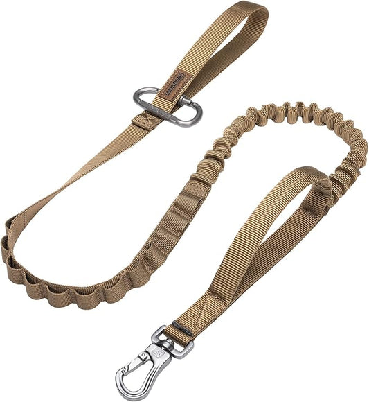 EXCELLENT ELITE SPANKER Tactical Bungee Dog Leash Military Adjustable Dog Leash Quick Release Elastic Leads Rope with 2 Control Handle(Coyote Brown)