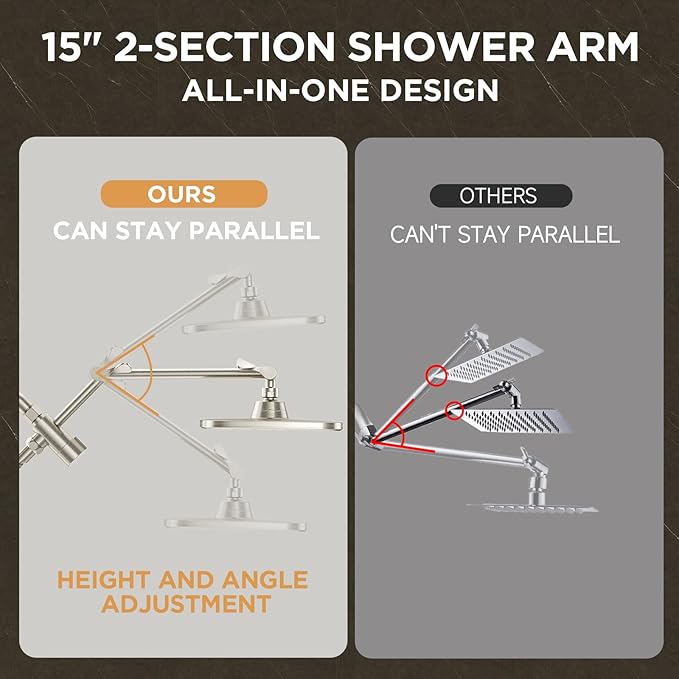 Veken Wide Rain Shower Head with 6 Modes Handheld Water Spray,High Pressure Showerhead Combo with Arm,Adjustable Dual Shower with Anti-Clog Nozzles, Brushed Nickel