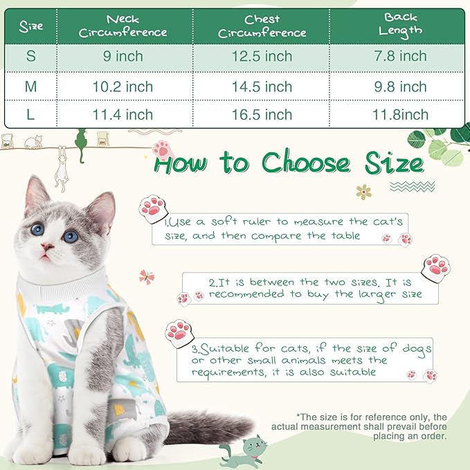 Nuanchu 3 Pieces Cat Recovery Suit Kitten Recovery Suit E-Collar Alternative for Cats and Dogs Abdominal Skin Anti Licking Pajama Clothes Sets(Cute Pattern,Small)
