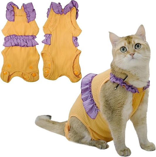 Cat Recovery Suit,Kitten Onesie After Surgery,E-Collar Alternative for Abdominal Wound and Skin Diseases,Soft Breathable Bodysuit After Spay（Orange-m）