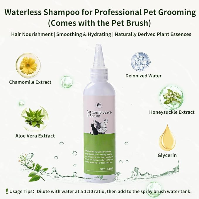 Cat Steam Brush for Shedding,3 In 1 Steam Brush for Dogs & Cats,Spray Hair Removal Comb,Includes Waterless Shampoo,Suitable for Long-haired and Short-haired Pets