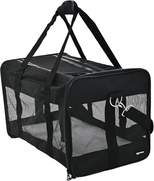 Amazon Basics Soft-Sided Mesh Pet Travel Carrier for Dog, Cat, up to 22 pounds, 19.7" L x 12" W x 12" H, Black