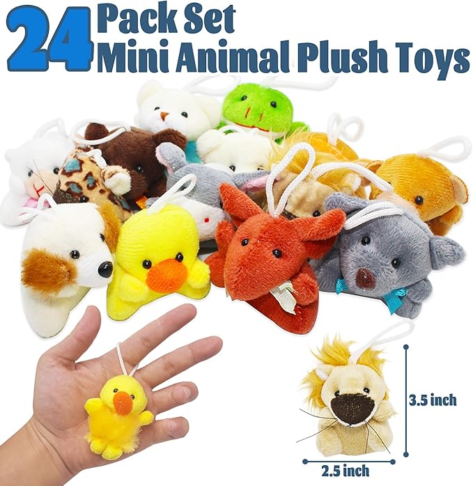 24 Packs Mini Plush Animals Toys, Animals Keychain Charms for Kids, Small Stuffed Animal Bulk for Kids, Easter Party Favors, Easter Basket Stuffers, Carnival Prizes, School Gifts