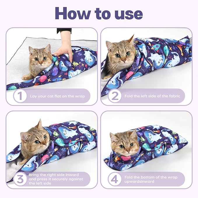 Paw Legend 35.4" Cat Wrap for Grooming Cat Wrap for Cutting Nails Cat Restraint for Nail Clipping Self Adhesive Blanket Restraint Cloth for Cats Within 22lbs