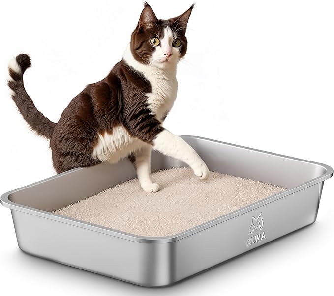 Stainless Steel Litter Box, Large Metal Cat Litter Box with High Sided for Big and Small Cats, Kitty Litter Boxes, Non-Stick, Easy to Clean, Odor-Free, Cat Toilet，Litterbox