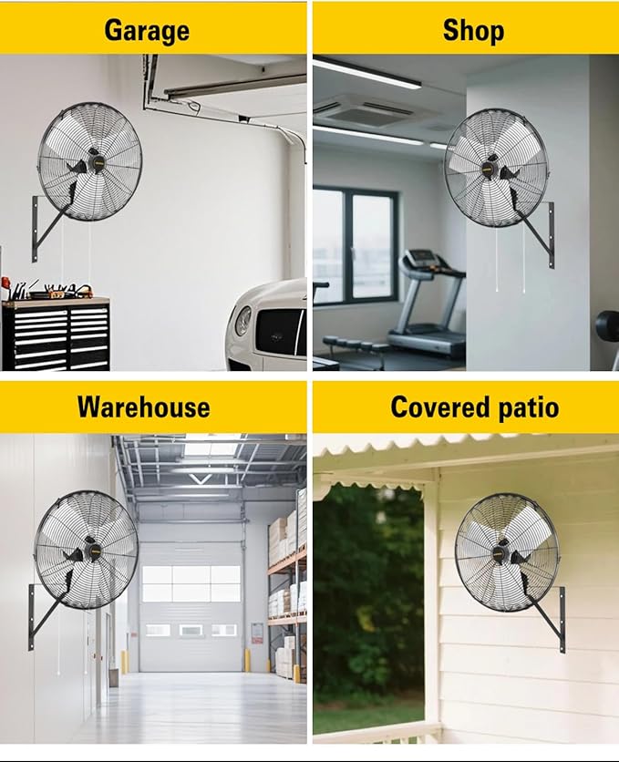 VENTISOL 20 Inch Wall Mount Fan Oscillating, 5500 CFM High Velocity Industrial Fans with 3 Speeds for Garage, Shop, Warehouse, Workshops, Cover Patio, ETL Listed