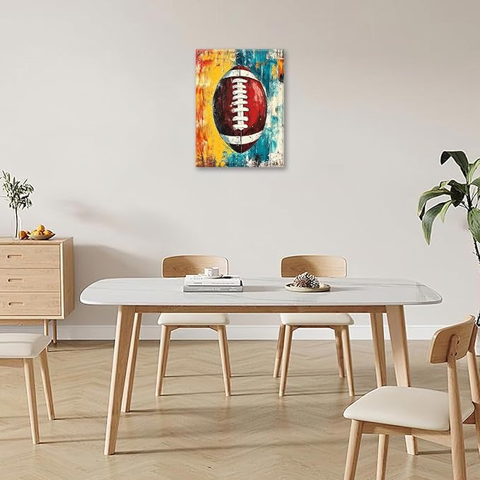 Graffiti Football Bathroom Pictures Wall Art, Rugby Sport Bathroom Wall Decor, Colorful Football Framed Painting Canvas Artwork for Bedroom Living Room Decorations 16"L x 12"W
