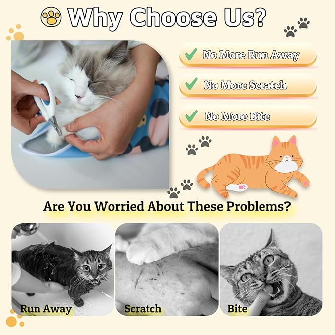 Cat Wrap for Grooming-Premium Cat Grooming Wrap Cat Restraint for Nail Clipping, Self-Adherent Soft Cat Blanket to Wrap Cat Anti-Scratch Anti-Escape Grooming Bag (Blue, M(Within 6lbs))