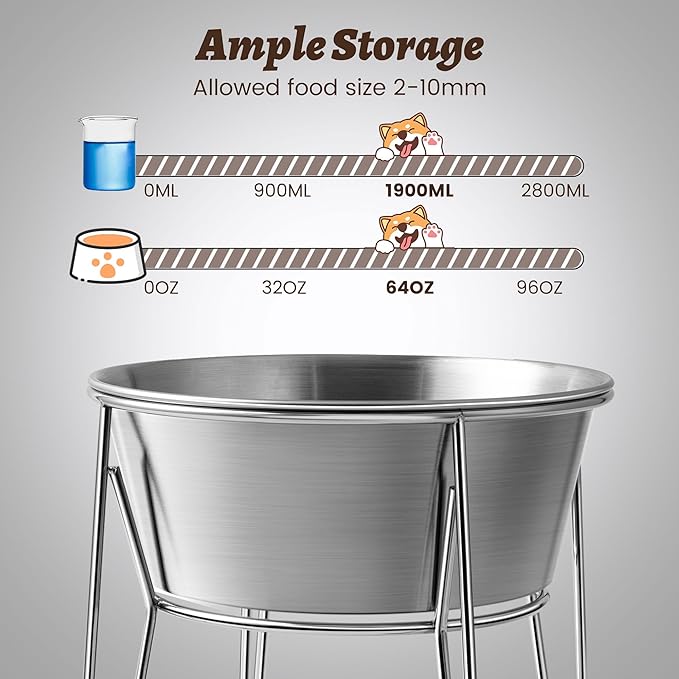 Elevated Dog Bowls for Large & Medium Dogs - Stainless Steel 64oz/8 Cup Raised Feeder with Non-Slip Base, Dual Food & Water Bowls 2-Pack