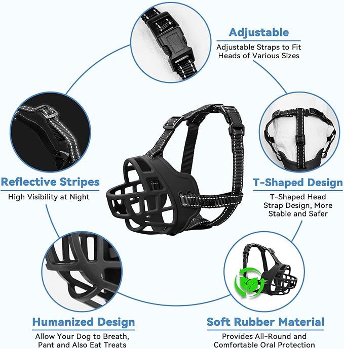 Dog Muzzle for Large Dogs, Breathable Basket Muzzles for Small, Medium and X-Large Aggressive Dog, Allows Panting Drinking, Suitable for Grooming Trimming Training (Black, 5)