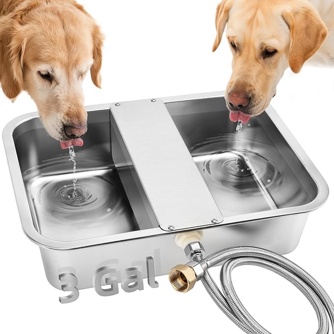 YUEPET 3 Gallon Auto Dog Water Bowl Dispenser Outside Automatic Water Dispenser for Large Dogs Stainless Steel Auto-Fill Dog Waterer Feeder with Float Valve for Pets Indoor Outdoor Use