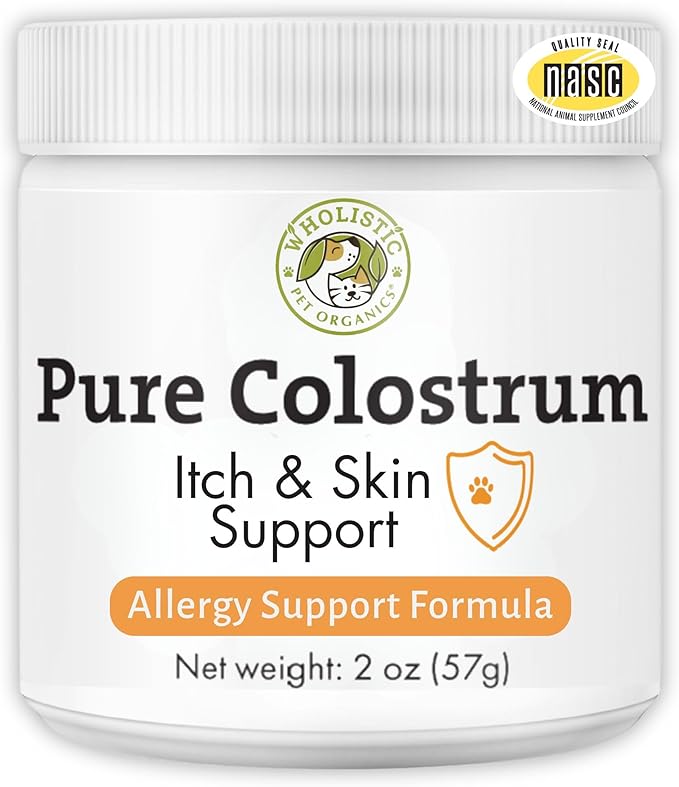 Wholistic Pet Organics Pure Colostrum - 2 Oz - Dog Allergy Relief & Itchy Skin Treatment, Senior Dog Supplements & Immune Support, Licking Paws Relief