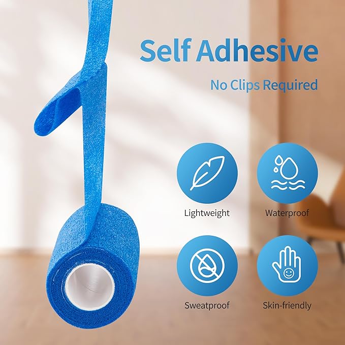 PHYTOP Adhesive Bandage Wrap 12 Pack Vet Wrap 4 inches x 5 Yards, Self Adhesive Cohesive Bandage Tape for Wrist & Ankle Protection (Blue)