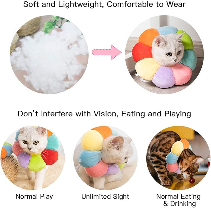 KUDES Cat Small Dog Recovery Collar, Cute Neck Cone After Surgery, Adjustable Pet E Collar, Wound Healing Protective Cone Surgery Recovery Elizabethan Collars for Small Pet (XS(Within 2lb), Colorful)