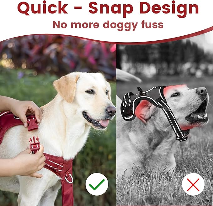 No Pull Dog Harness, Reflective Puppy Vest for Small Medium Large Sized Dog(Burgundy Red,S)