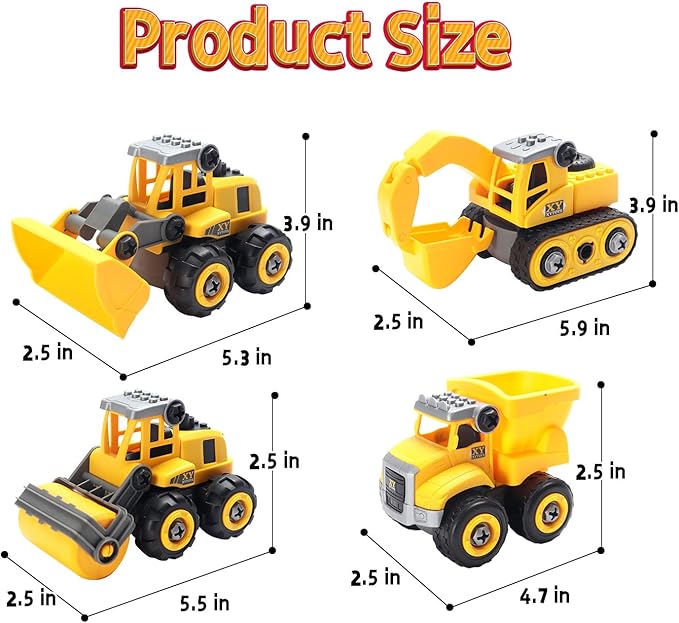 Play Construction Sand Kit,2.2lbs Magic Sand W/4 Large Take Apart Construction Trucks,1 Sandbox,8 Worker Figures and Road Signs,8 Molds,Toys for 2-8 Years Old Boys Girls