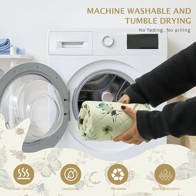 IEUUMLER Washable Pee Pads for Dogs, 2 Pack Insect Pattern Reusable Waterproof Puppy Potty Pads, Non-Slip Absorbent Pet Training Pads for Playpen Crate Bed EU014