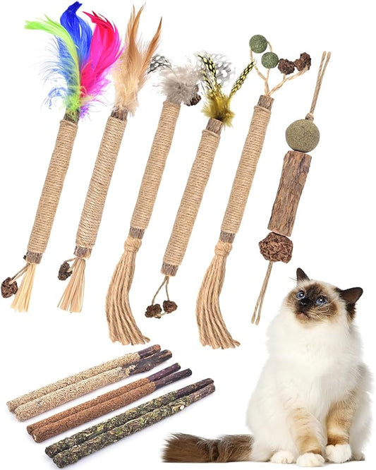 TINDTOP Silvervine Chew Sticks for Cats, 12 Pack Natural Catnip Chew Toys for Kittens Teeth Cleaning, Matatabi Dental Care, Increase Appetite, Calm Cat Anxiety and Stress, Cat Dental Toy