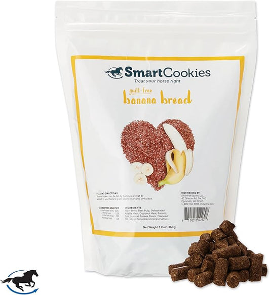 SmartEquine SmartCookies | Healthy Treats for Horses Made from Coconut Meal, Beet Pulp, Alfalfa, and Flaxseed Oil | No Sugar Added Horse Treats | Banana Bread Flavor Cookies for Horses, 3 lb Bag