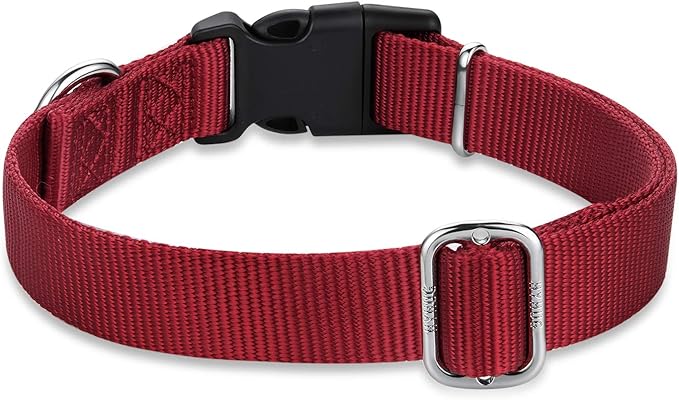 Hyhug Dog Collar with Quick Release Buckle, Nylon Adjustable Durable Cute Pet Collars for Medium Dogs, Boy and Girl(Medium, Red)