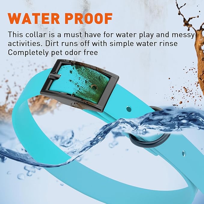 Dogline Biothane Waterproof Dog Collar Strong Coated Nylon Webbing with Black Hardware Odor- Proof for Easy Care Easy to Clean High Performance Fits Small Medium or Large Dogs, Sky Blue