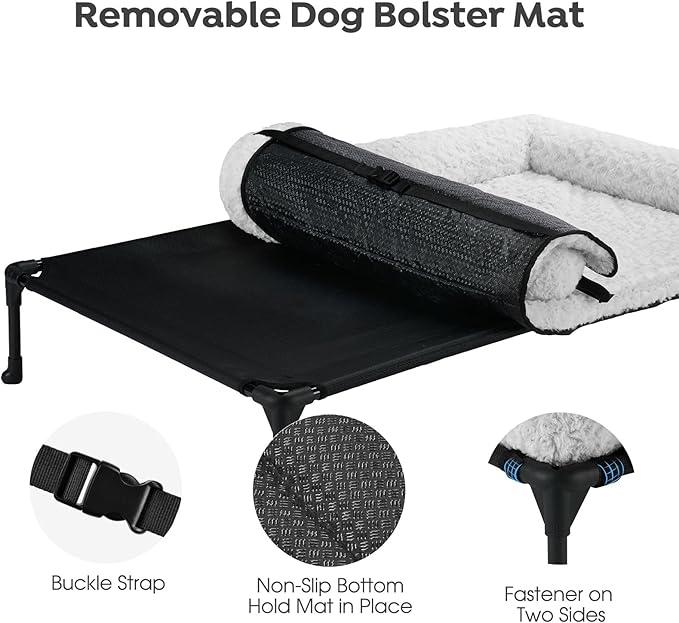 Veehoo Cooling Elevated Dog Bed Add Removable Deluxe Rose Plush Bolster Cushion Mat, 41" x 27" Washable Dog Couch Bed, Raised Pet Cot with Breathable Teslin Mesh, No-Slip Feet, Grey, CWC2439B