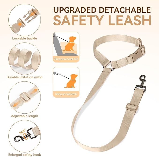 PETSFIT Small Dog Booster Car Seat, Soft Foam Puppy Carseat with Patented Safety Buckles, Storage Pockets and Detachable Clip-On Safety Leash, Dog Car Booster Seat for Medium Pet Under 30 LBS (Khaki)