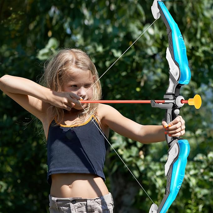 TEMI Bow and Arrow Set for Kids - Archery Toy Set - LED Light Up with Suction Cup Arrows, Target & Quiver, Indoor and Outdoor Toys for Children Boys Girls