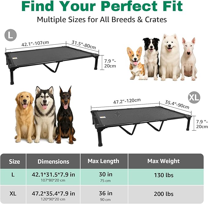 Sytopia 42'' Outdoor Elevated Dog Bed for Large Dogs, Chew-Proof Pet Camping Raised Cot with Breathable Mesh - Durable Frame, Cooling Hammock Style, Anti-Slip Base, Water-Resistant, Easy Clean