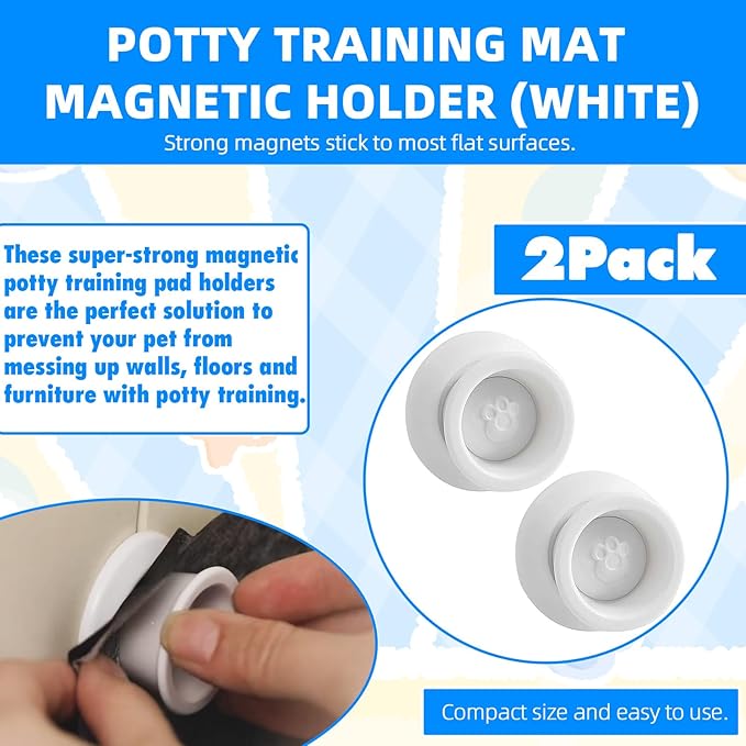 (4-Pack) Potty Training Pad Magnetic Holder Compatible with Any Size of Puppy Pee Pads Perfect for Leg-Lifting Marking Dogs, Strong Magnets Will Stick on Most Flat Surfaces - White