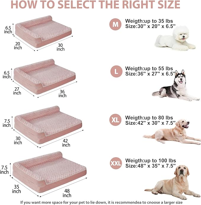 BFPETHOME Orthopedic Dog Beds for Large Dogs-Waterproof Sofa Dog Bed with Removable Washable Cover, Big Pet Bed with Waterproof Lining and Nonskid Bottom,Pet Bed for Large Dogs,Pink