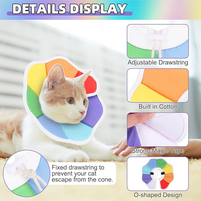KOOLTAIL Cat Cone Collar, Adjustable Soft Comfortable Cat Recovery Collar to Stop Licking, Foldable Donut Water Resistant Pet Cone for Small Large Cats Kittens After Surgery Flower S