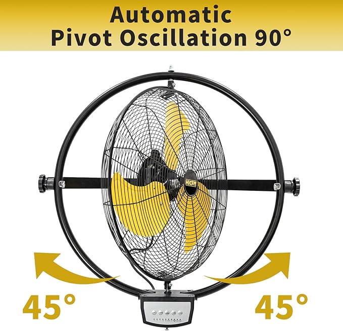 HiCFM 20" Remote Control Wall Mount Fan, 5100 CFM High Velocity 3-Speed Oscillating Wall Fans with Timer for Industrial, Commercial, Warehouse, Garage, Gazebo and Patios - UL Listed