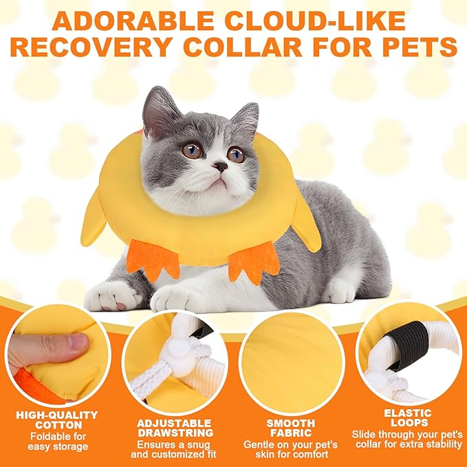 BINGPET Cat Cone Collar Soft,Waterproof Cat Recovery Collar to Stop Licking,Cute Donut Elizabethan e Collar for Cats Kittens Puppies Wound Healing After Surgery(Duck,Small)