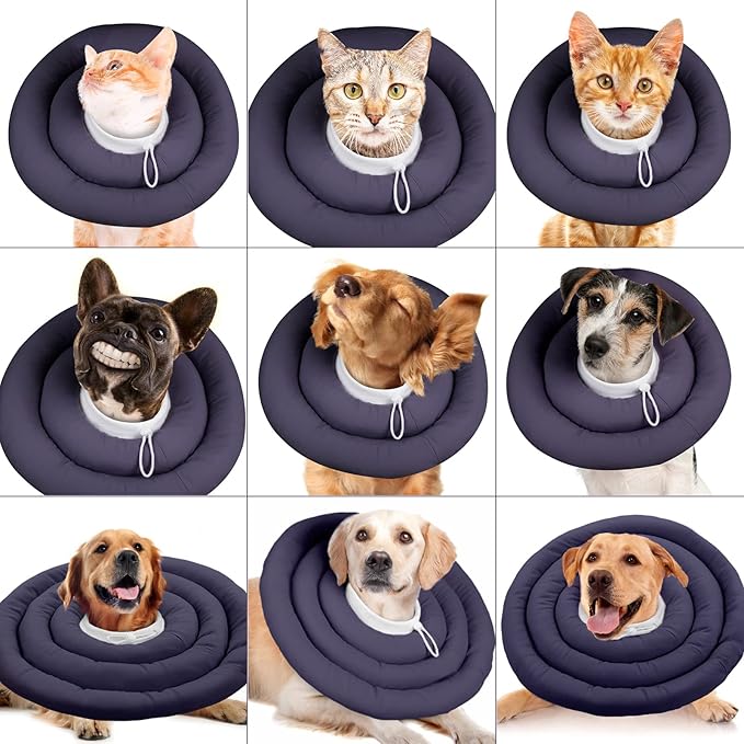 IDOMIK Dog Recovery Collar, Waterproof Soft Dog Cone After Surgery, Comfy Protective Elizabethan Collar Alternative for Dogs Cats, Adjustable Pet Neck Donut Cone Anti-Licking Biting Wounds,Grey,XL